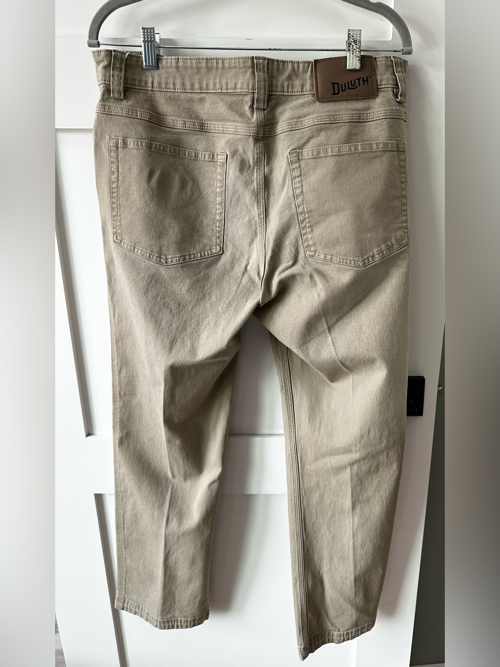Duluth Trading Co Mens Flex Firehose Work Pants 34x30 Khaki Tan Canvas Slim Fit